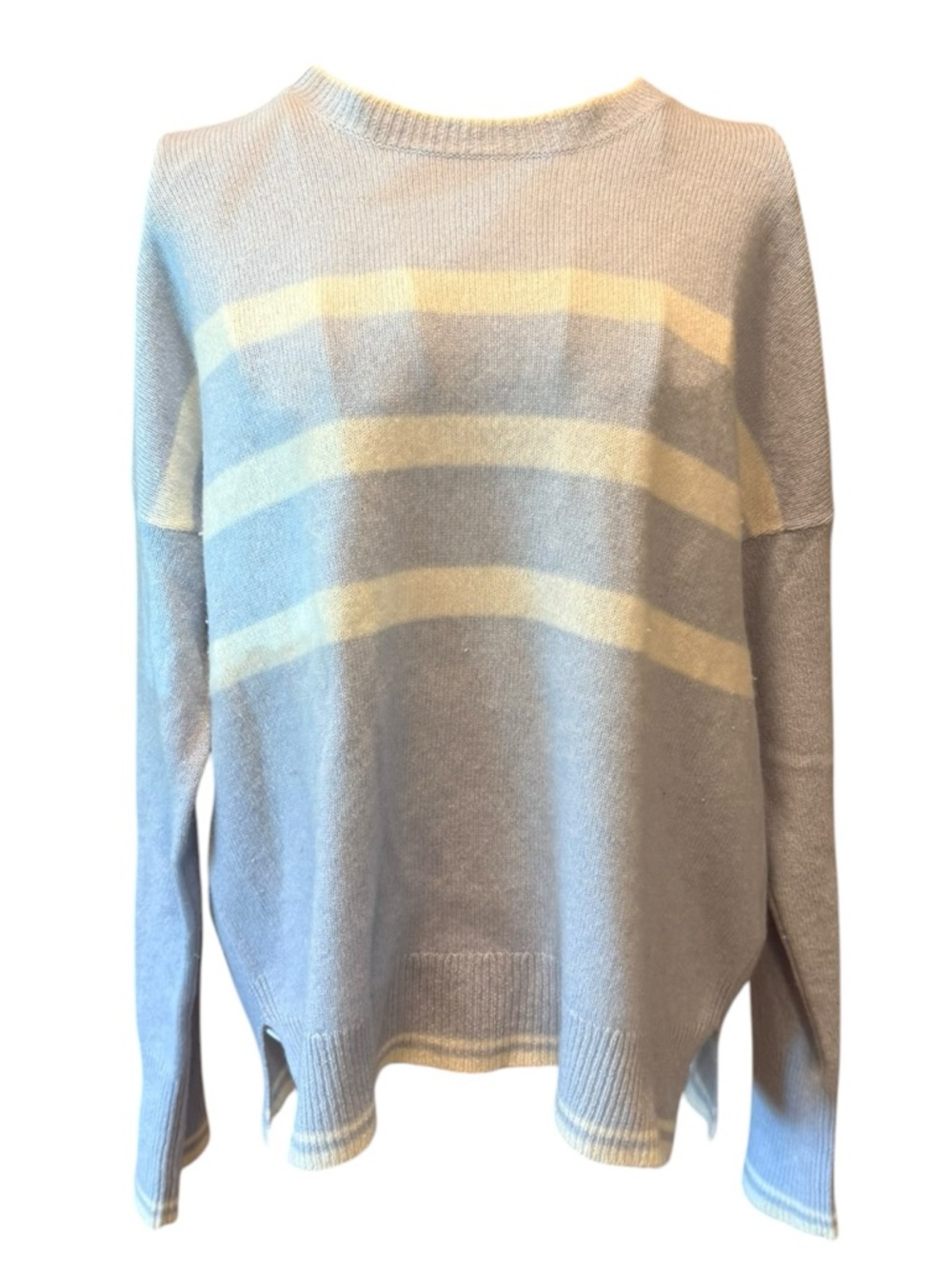 Vineyard Vines Cashmere Sweater Blue Cream Stripe Crewneck Size M AS IS